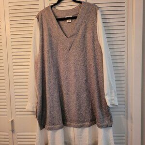 DKNY, Dress, Top, Gray and white, 3X,